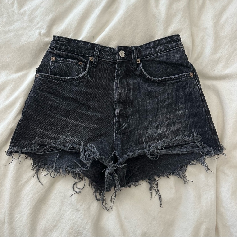 ZARA Black Distressed Denim Shorts USA 4